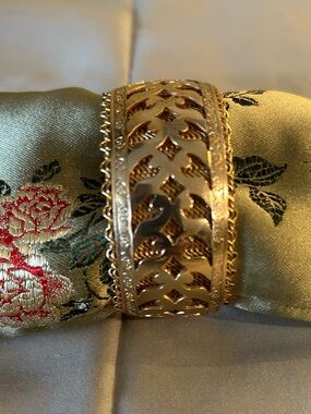 Vintage Volupte Gold-Tone Filigree Wide Cuff Bracelet